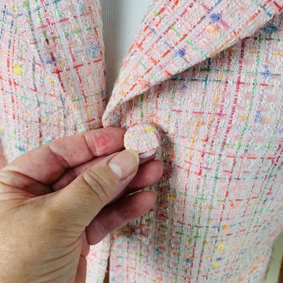 Laura Scott Size 6 Women's Blazer Jacket Pink Tweed Button Front Career Twee - Picture 5 of 8